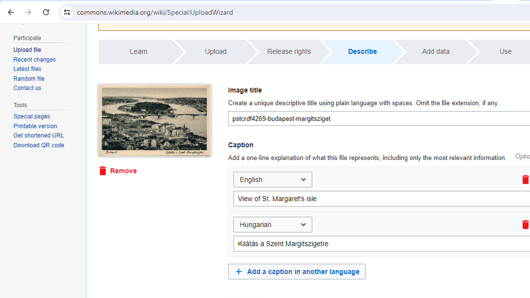 You can describe your new item in multiple languages with the GUI